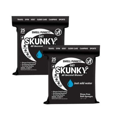 Skunky No Rinse Bathing Sponge Wipes, Cleans Without a Shower, Fast & Easy, 2 Pack, 50 Wipes