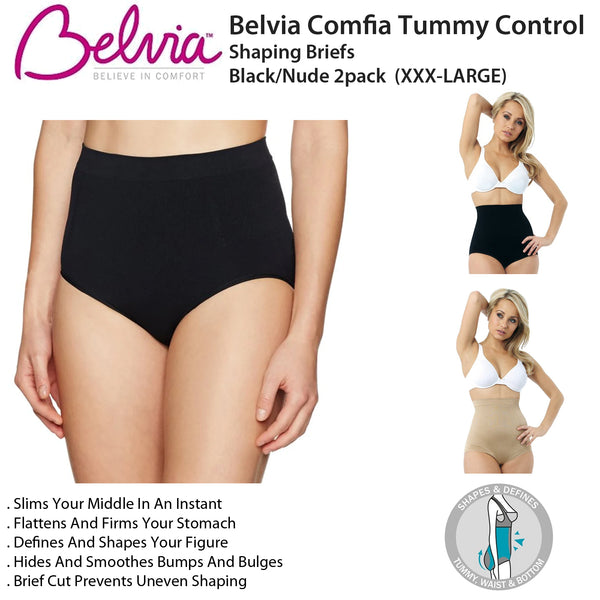 Belvia Comfia Shaping Briefs - Black and Nude, 2-Pack, XXX-Large Women's  Brief Underwear with Tummy Control