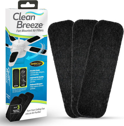 Ceiling Fan-Mounted Air Filters – Improve Air Circulation, Easy-Stick Universal Ceiling Fan Blade Filters for Cleaner Air - 3-Count Pack.