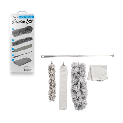 Microfiber Duster Kit 5-Piece Set – Extendable Handle, Bendable Head, Washable, for Ceiling Fans, Blinds, Furniture, and Hard-to-Reach Areas