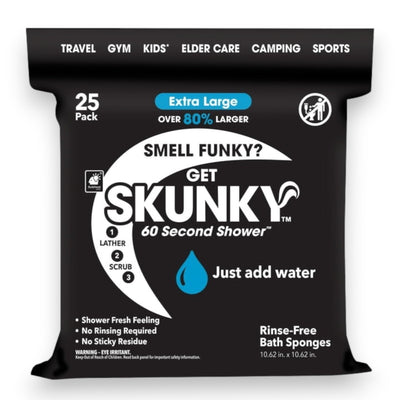 Skunky XL No-Rinse Bathing Wipes, 25 Count – Cleans Without Water, Fast & Easy Body Wipes for On-the-Go Refresh