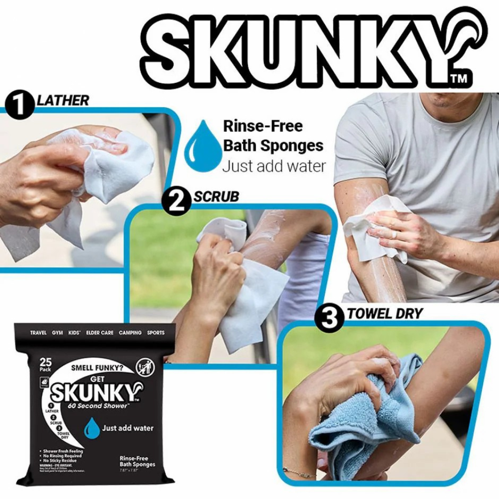 Skunky  No-Rinse Bathing Wipes – Fast & Easy Shower-Free Cleaning, 25 Count