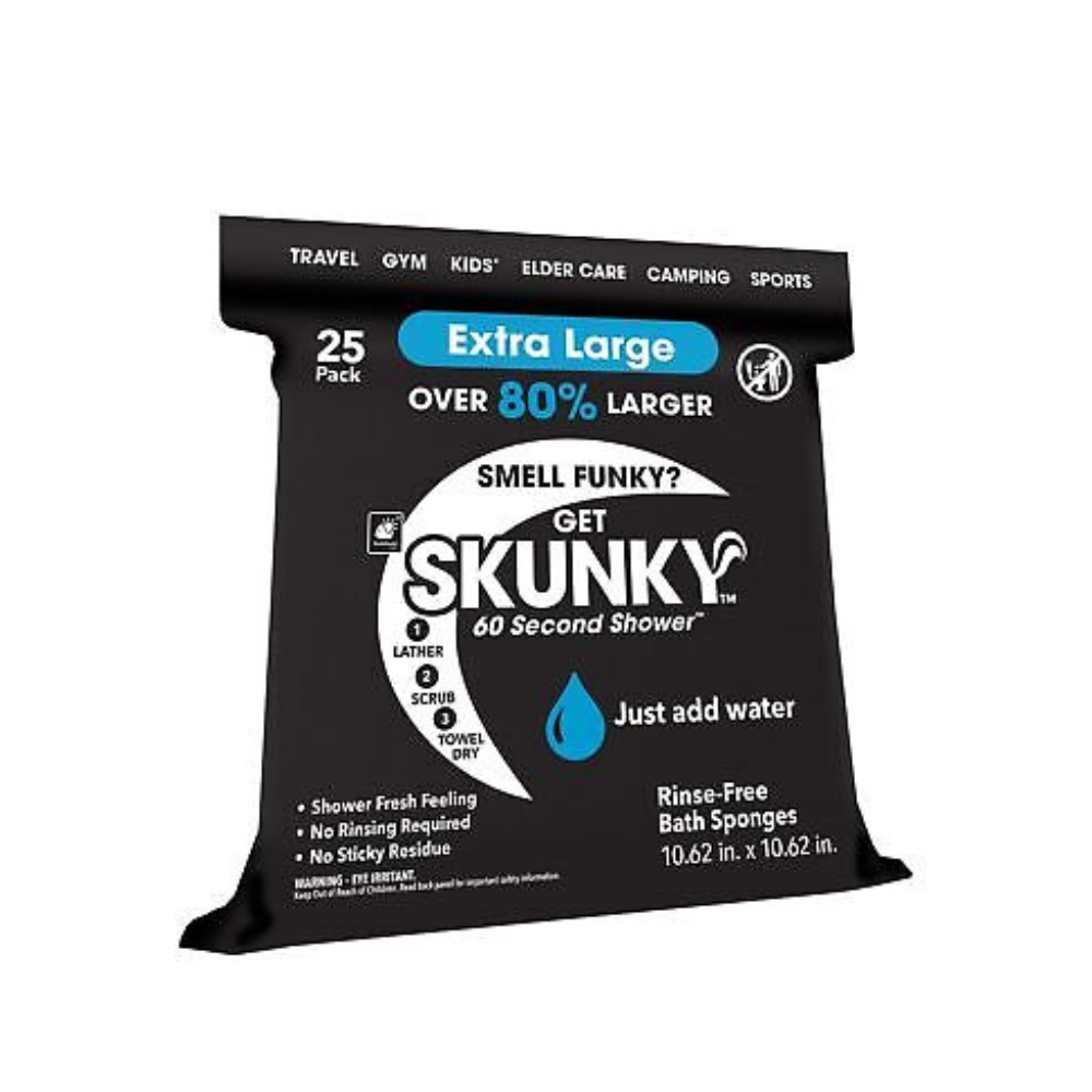 Skunky XL No-Rinse Bathing Wipes – Fast & Easy Shower-Free Cleaning, 25 Count