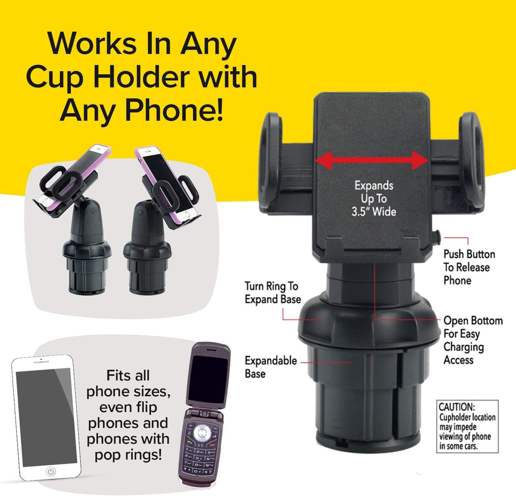 Cup Call Car Phone Mount - Adjustable Cup Holder – 2 Pack (Black & Gray)