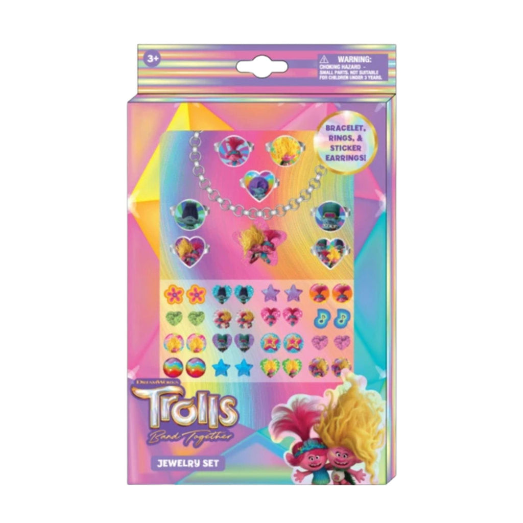 Trolls 24-Piece Accessory Set – Rings, Bracelet, and Sticker Earrings