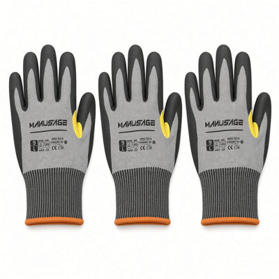 Manusage A5 Cut Resistant Gloves 3 Pair HPPE Nitrile Grip - Unisex