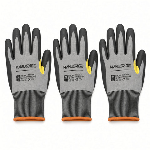 Manusage A5 Cut Resistant Gloves 3 Pair HPPE Nitrile Grip - Unisex