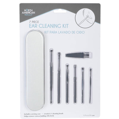 North American Ear Wax Removal Kit 7-Piece Set - Stainless Steel & Silicone Tools for Safe Home Cleaning - Dual Spoon, Spiral Pick, Spring Ear Pick & Brush