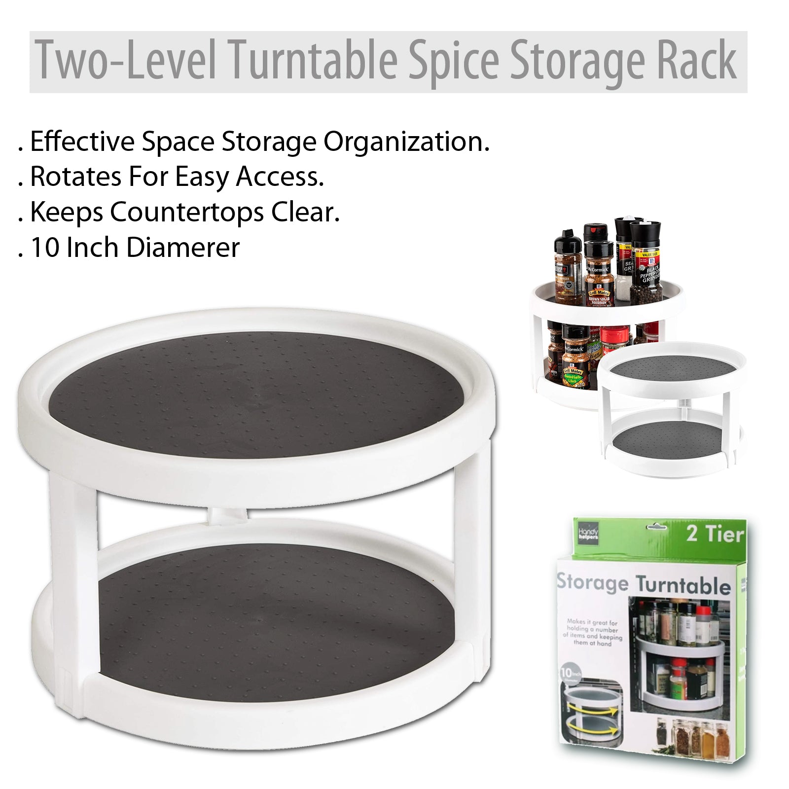Two-Level Turntable Spice Storage Rack | Kole Imports