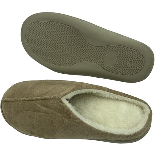 Serenis Men's Memory Foam Slippers, Taupe- Small (6-7)