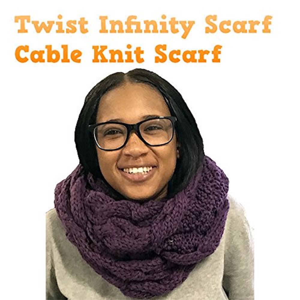 The Twist Infinity Twist Cable Knit Scarf (Purple)