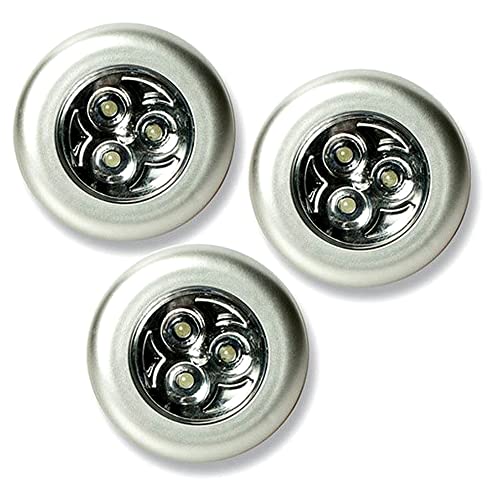 Round Stick 'N' Click - Peel and Stick LED Lights - Set of 3 - Silver -MO