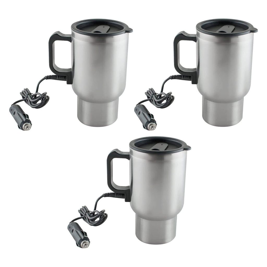3-Pack 12V Heated Car Travel Mugs - Silver