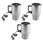 3-Pack 12V Heated Car Travel Mugs - Silver