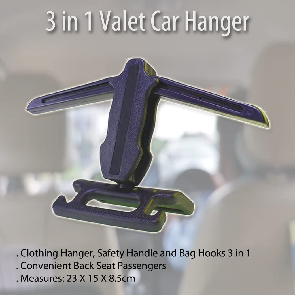3 in 1 Valet Car Hanger- Clothes Hanger/Safety Handle/Hooks
