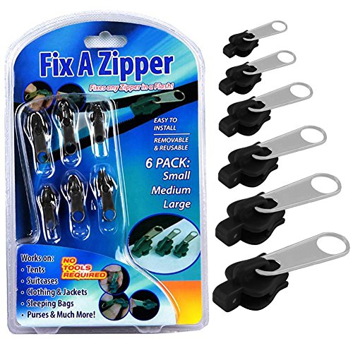 Universal Zipper Repair Kit - 6 Pack (Black) for All Your Zipper Needs