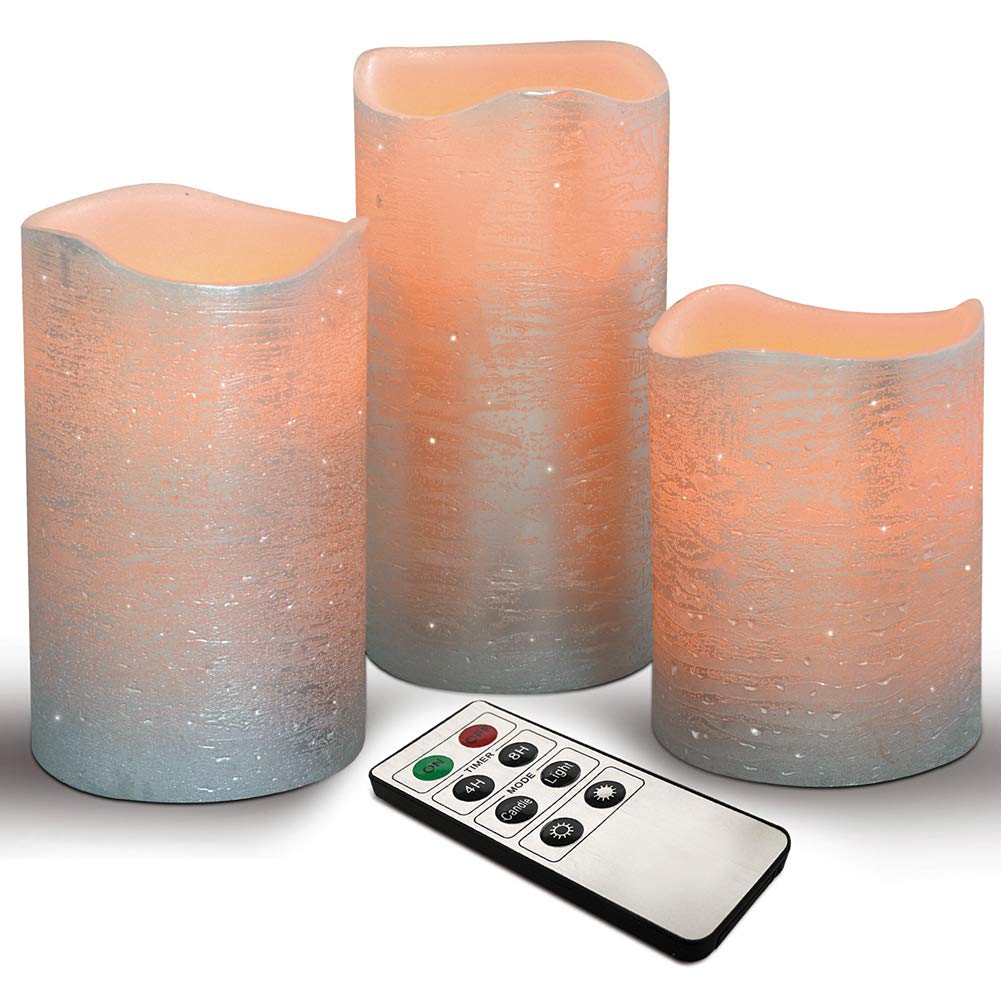 Silver LED Flameless Candle Set with Perfect Flickering Warm White Glow