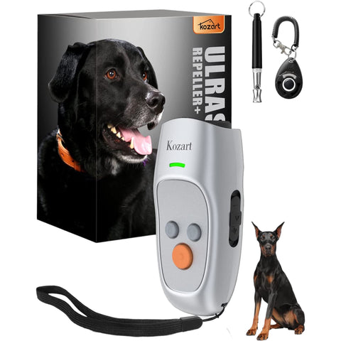 Kozart Dog Barking Deterrent Devices Dog Barking Control Devices Rechargeable Anti Barking Device 3 Frequency Ultrasonic Range of 16.4 Ft with LED Light, Dog Whistle and Dog Clicker