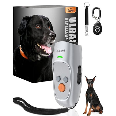 Kozart Dog Barking Deterrent Devices Dog Barking Control Devices Rechargeable Anti Barking Device 3 Frequency Ultrasonic Range of 16.4 Ft with LED Light, Dog Whistle and Dog Clicker