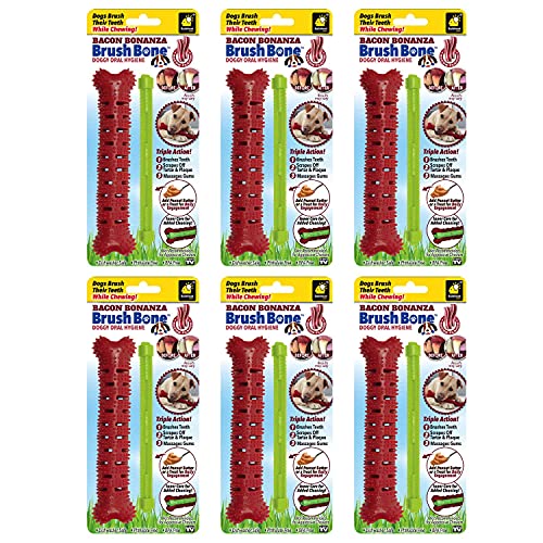 BrushBone - Dog Toothbrush Bone - Bacon Bonanza - 6 Pack