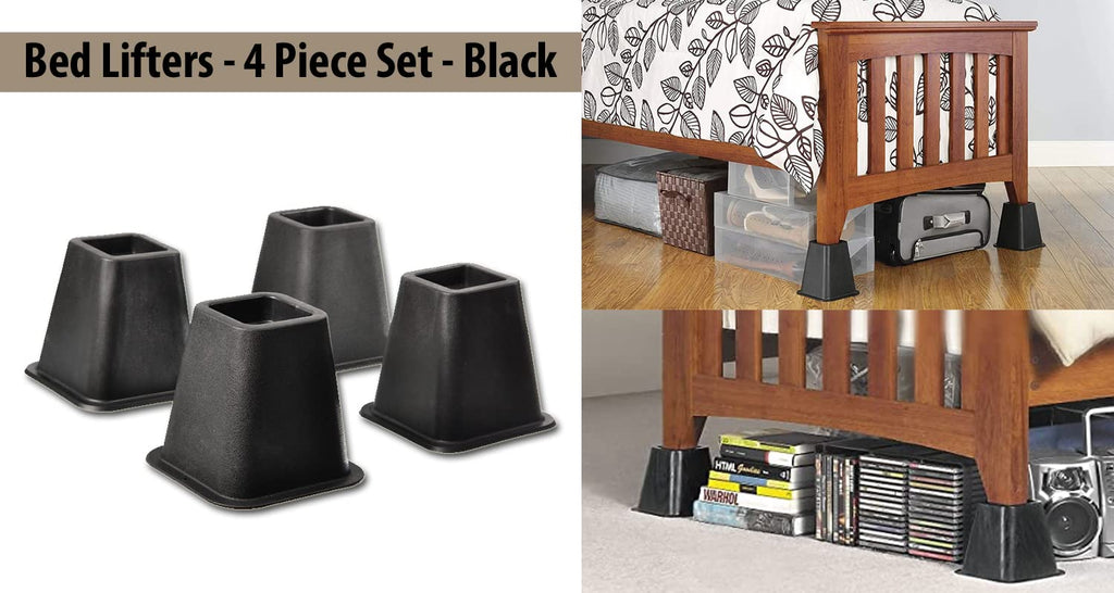 Bed Lifters - 4 Piece Set - Black