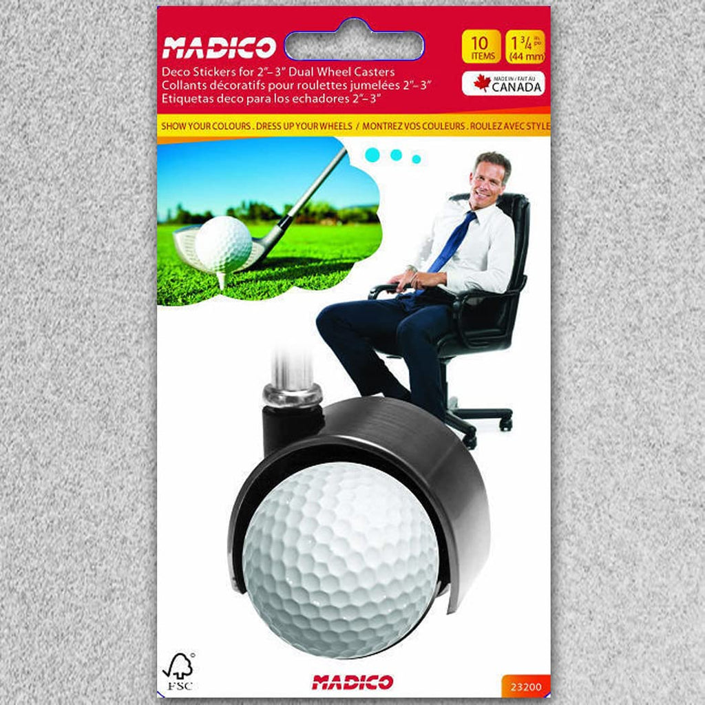 Madico Golf Ball Deco Stickers for 2-3" Dual Wheel Casters (10 Pack)