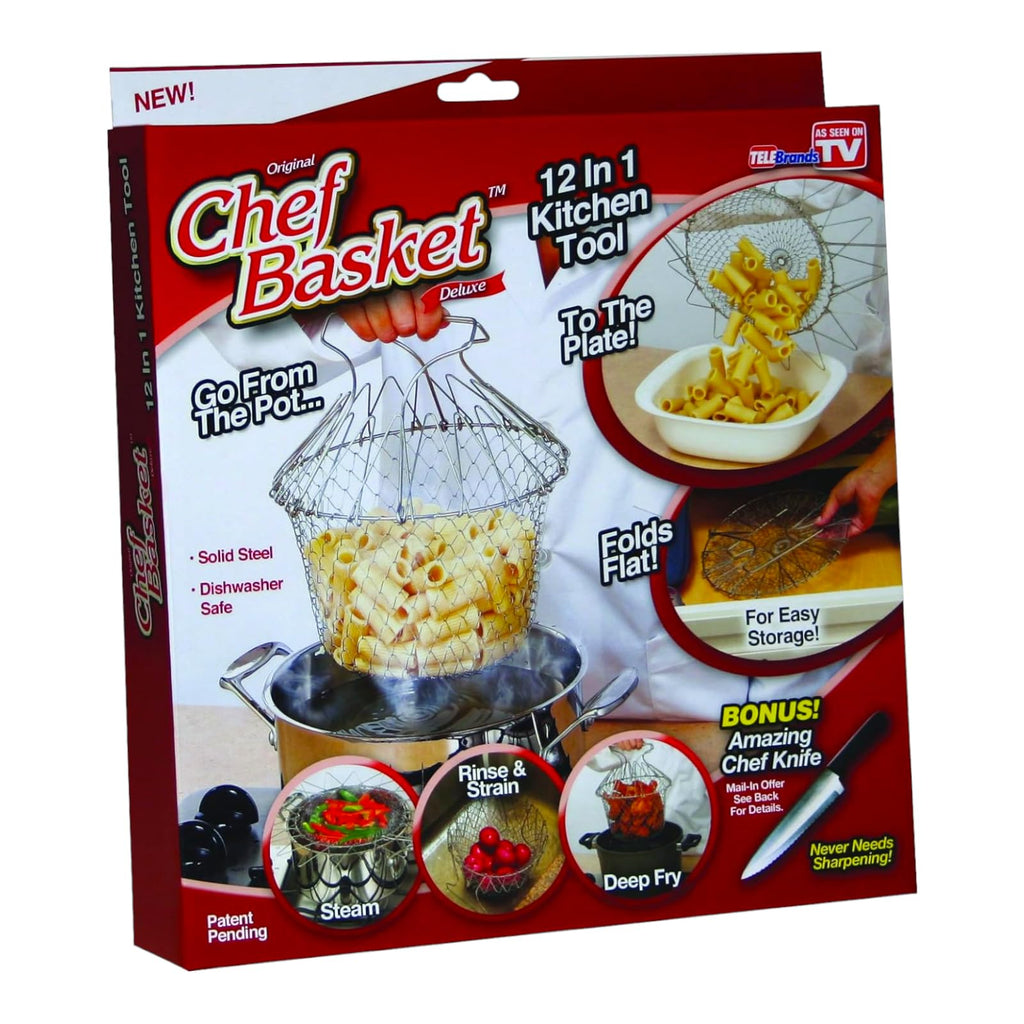 Chef Basket 12-in-1 Stainless Steel Strainer, Fryer, Steamer & Colander