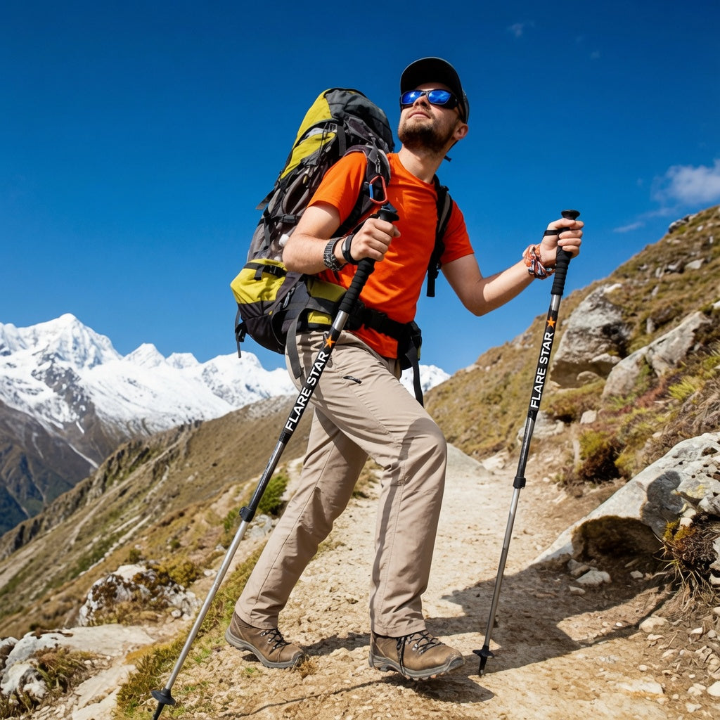 Flare Star Adjustable Telescopic Trekking Poles - Collapsible Hiking Walking Sticks (Assorted)