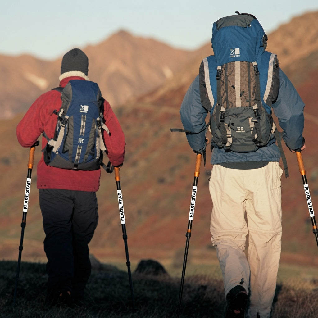 Flare Star Adjustable Telescopic Trekking Poles - Collapsible Hiking Walking Sticks (Assorted)