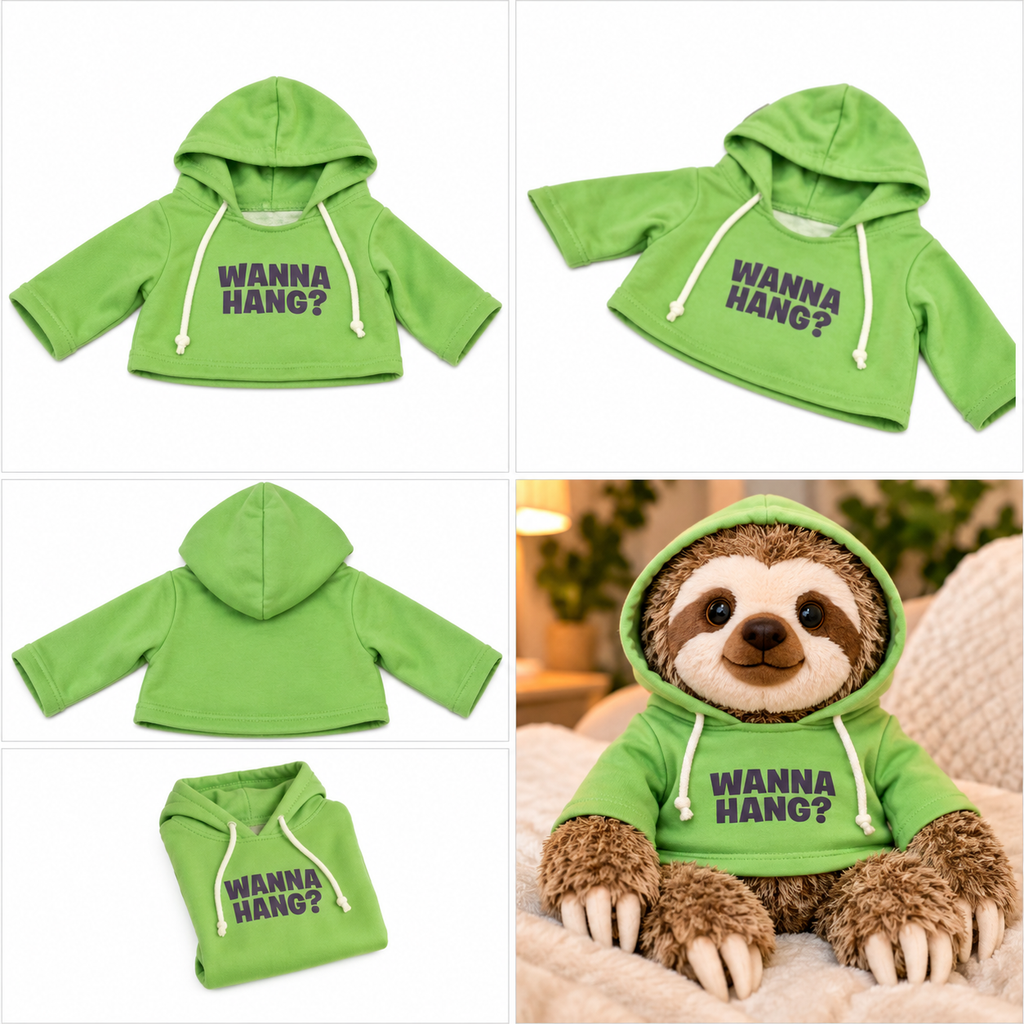 Snax the Sloth “WANNA HANG” Hoodie – Green Hoodie for Plush Sloth