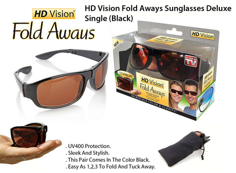 HD Vision Fold Aways Sunglasses Deluxe- Single (Black)