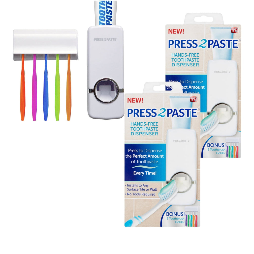 Press 2 Paste Hands-Free Toothpaste Dispenser (Two Pack)