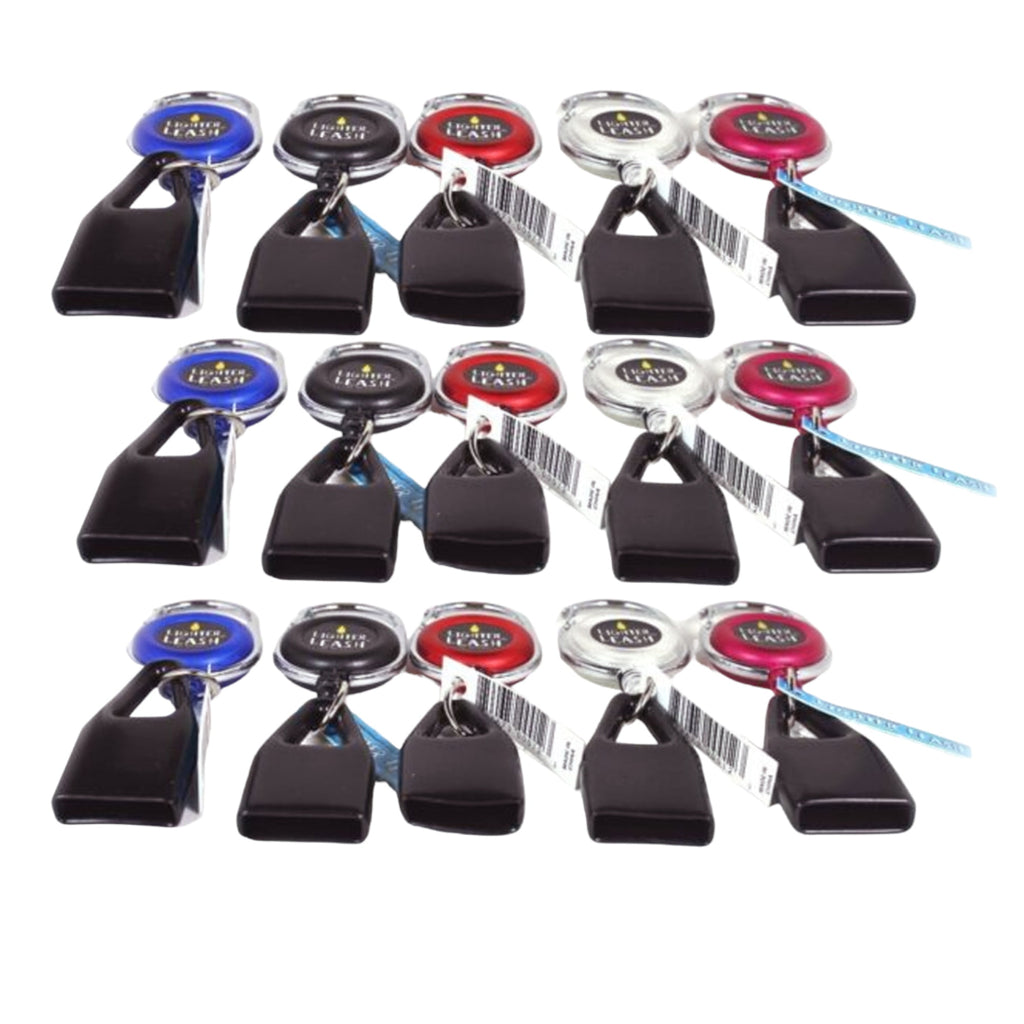 Premium Lighter Leash Retractable Lighter Holder - Assorted Colors - 15 Pack