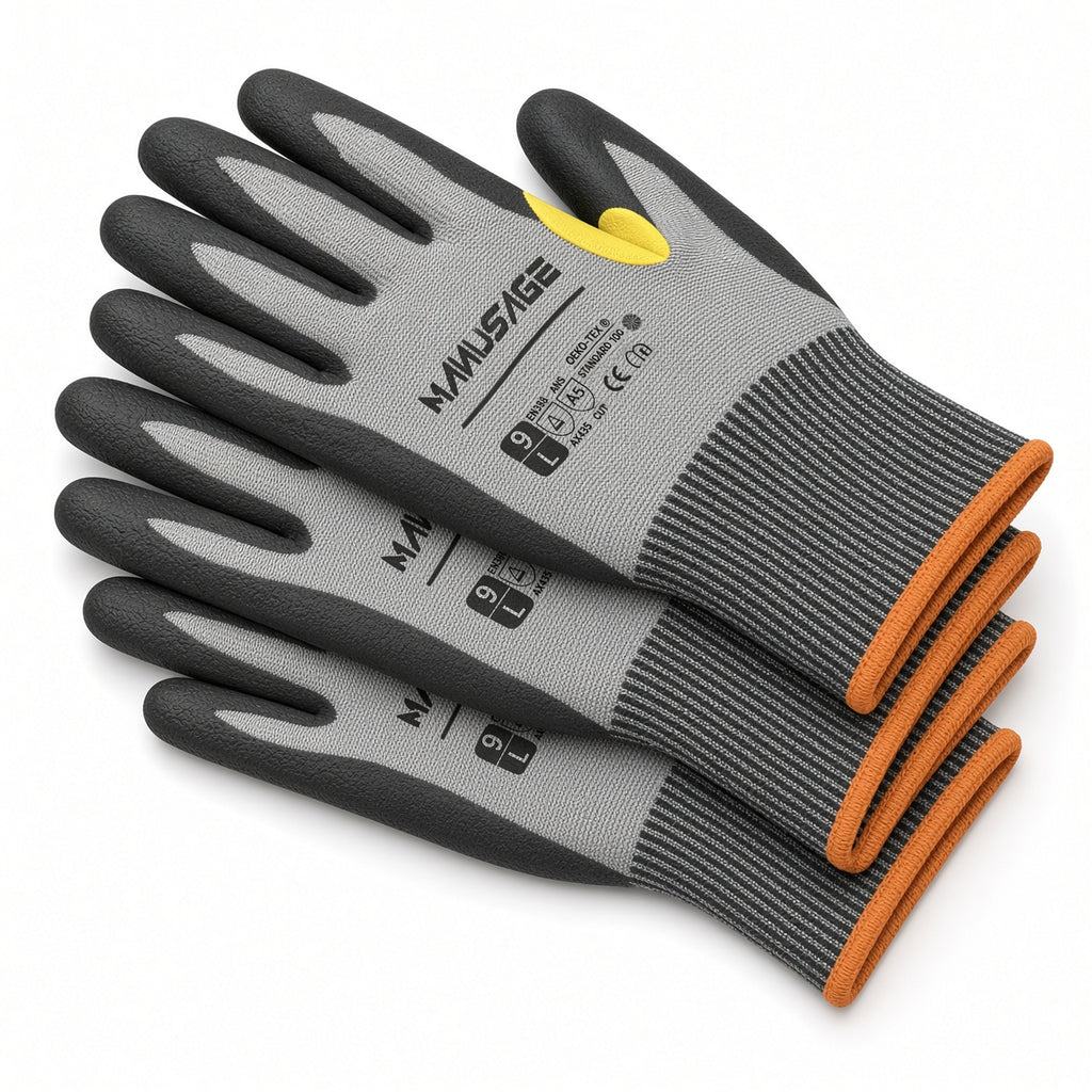 Manusage A5 Cut Resistant Gloves 3 Pair HPPE Nitrile Grip - Unisex