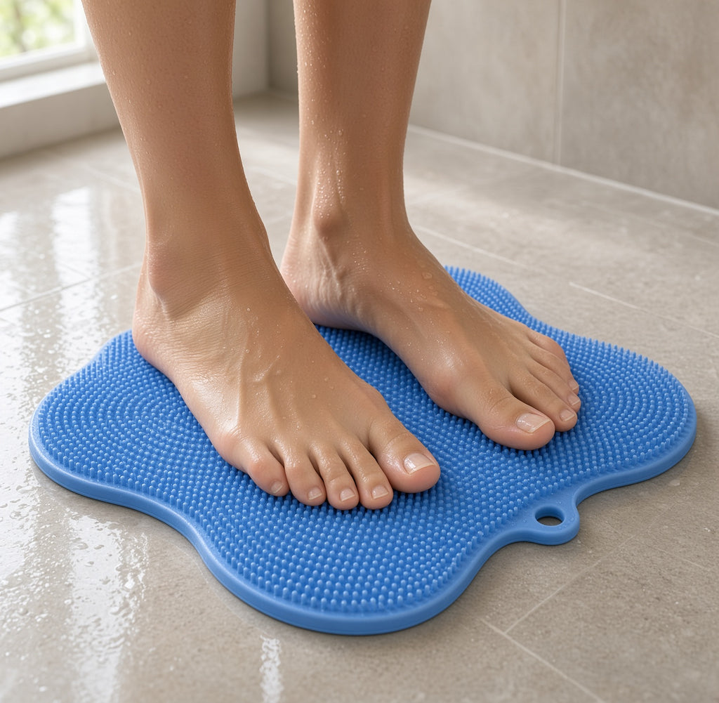 Dual-Purpose Silicone Shower Foot & Back Scrubber Mat, Blue
