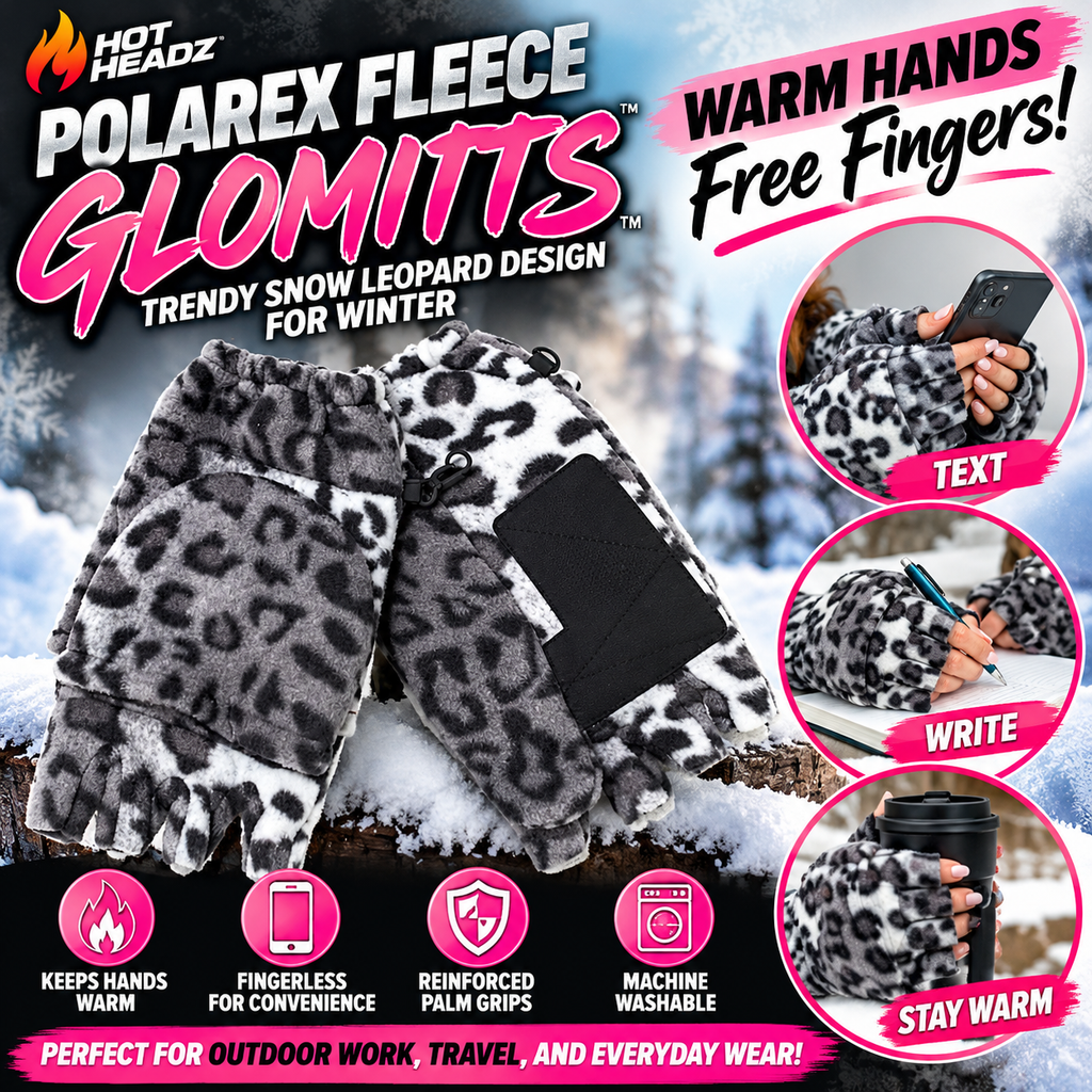 Hot Headz Polarex Fleece Glomitts - Trendy Snow Leopard Design for Winter