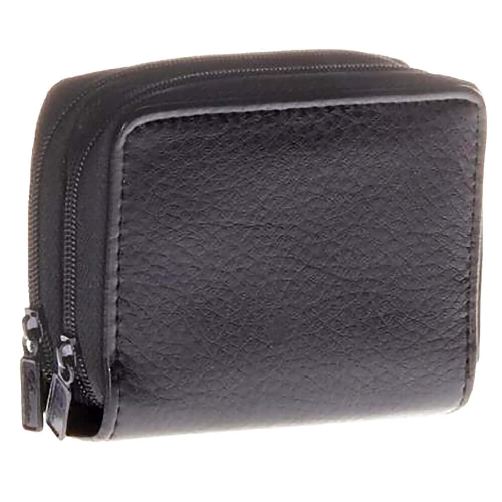 Accordion Cardholder Wallet Stylish Faux Leather 2 Zip Compartments 5 Divided Pockets Card Case Organizer with ID Window (Black)