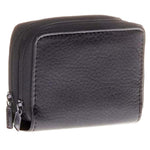 Accordion Cardholder Wallet Stylish Faux Leather 2 Zip Compartments 5 Divided Pockets Card Case Organizer with ID Window (Black)