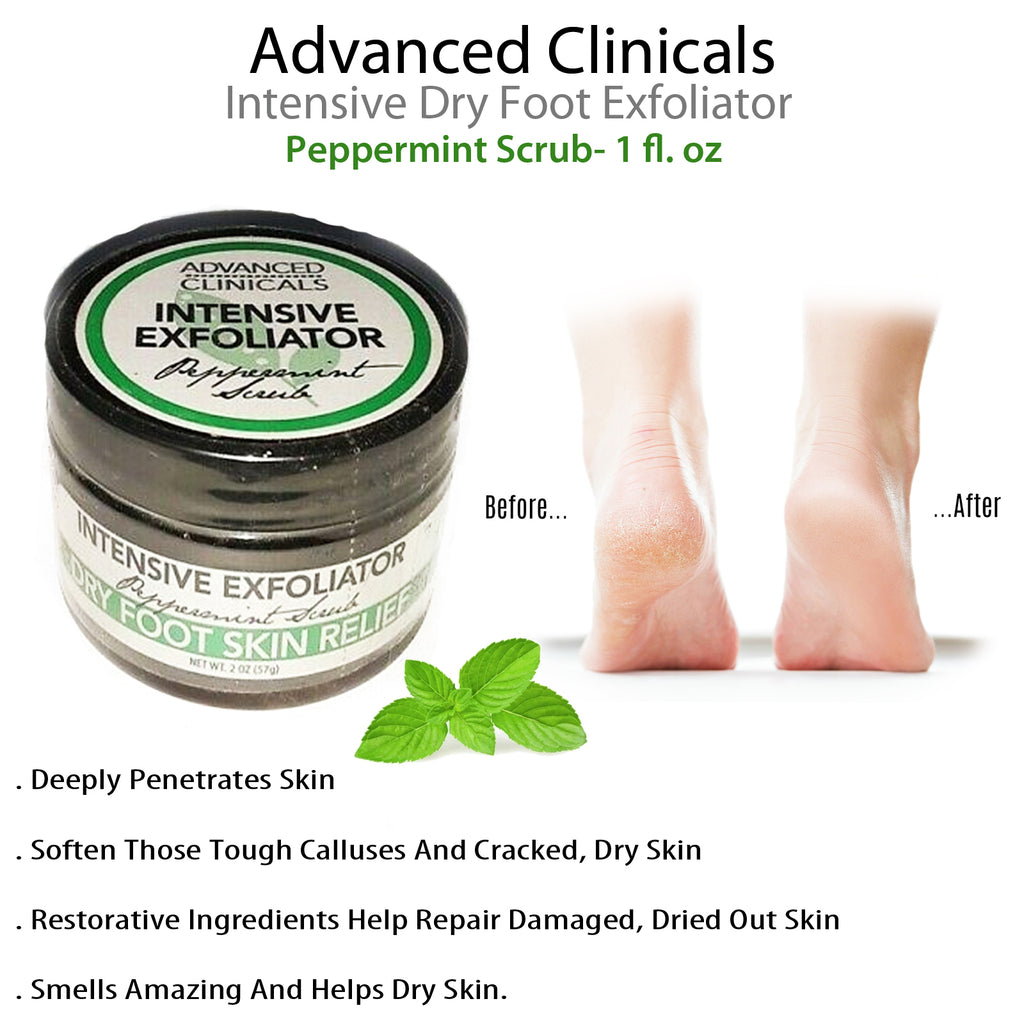 Advanced Clinicals Intensive Dry Foot Exfoliator Peppermint Scrub- 1 fl. oz