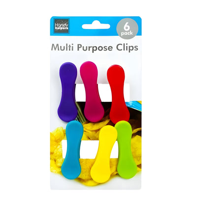 Handy Helpers 6 Piece Colorful Bag Clips, Durable Plastic Chip Clips with Spring Action, Multicolor Food Storage Clips for Kitchen, Snacks, Crafts