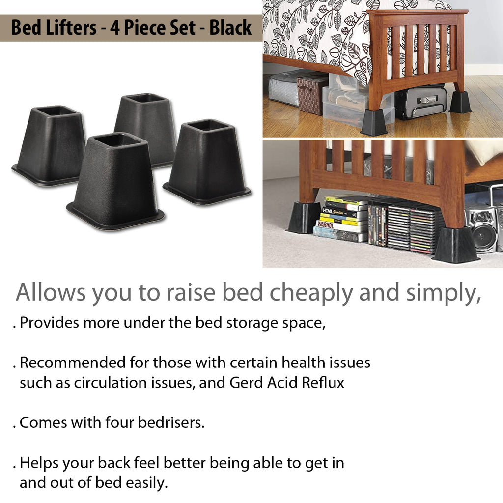 Bed Rtisers Bed Lifters - Furniture Riser 4 Piece Set - Black – TVTimeDirect
