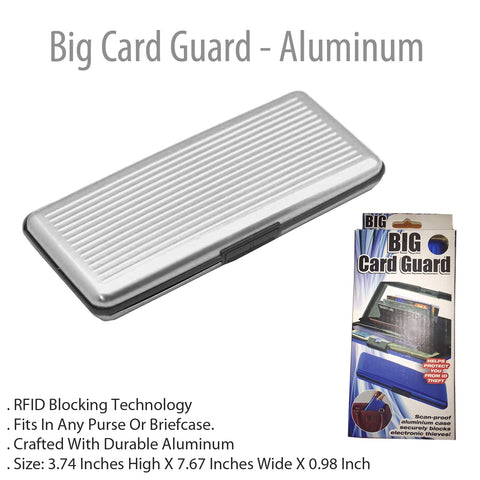 Big Card Guard Secure Credit Card RFID Blocking Id Thieves Cash Money Safe Protect Close Clasp Fits In Any Purse Briefcase- Aluminum