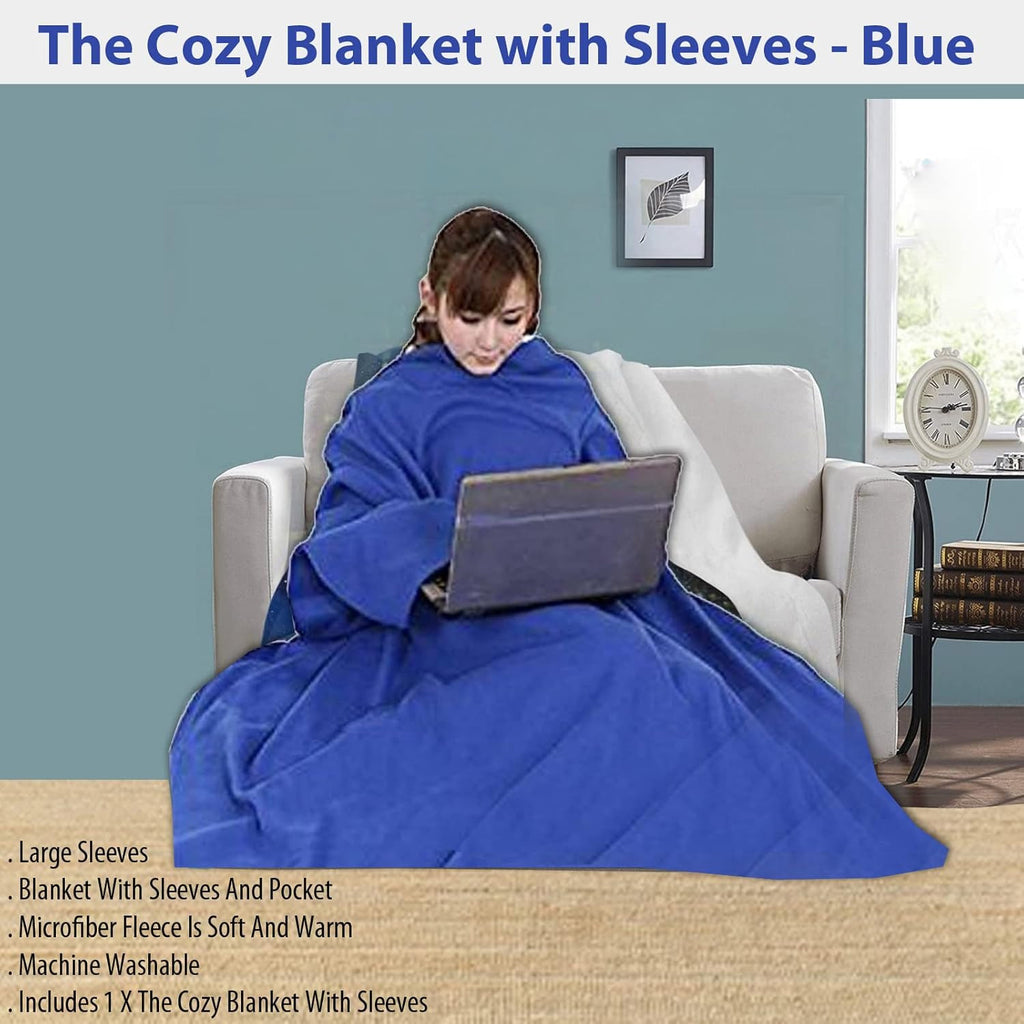 Warmie- Cozy Blanket with Sleeves - Blue