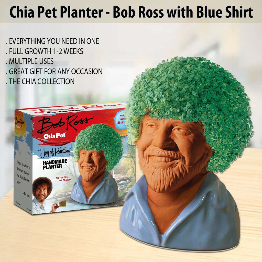 Chia Pet Bob Ross with Seed Pack, Decorative Pottery Planter, Easy to Do  and Fun to Grow, Novelty Gift, Perfect for Any Occasion & Bob Ross