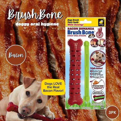 BrushBone - Dog Toothbrush Bone - Bacon Bonanza - Three Pack