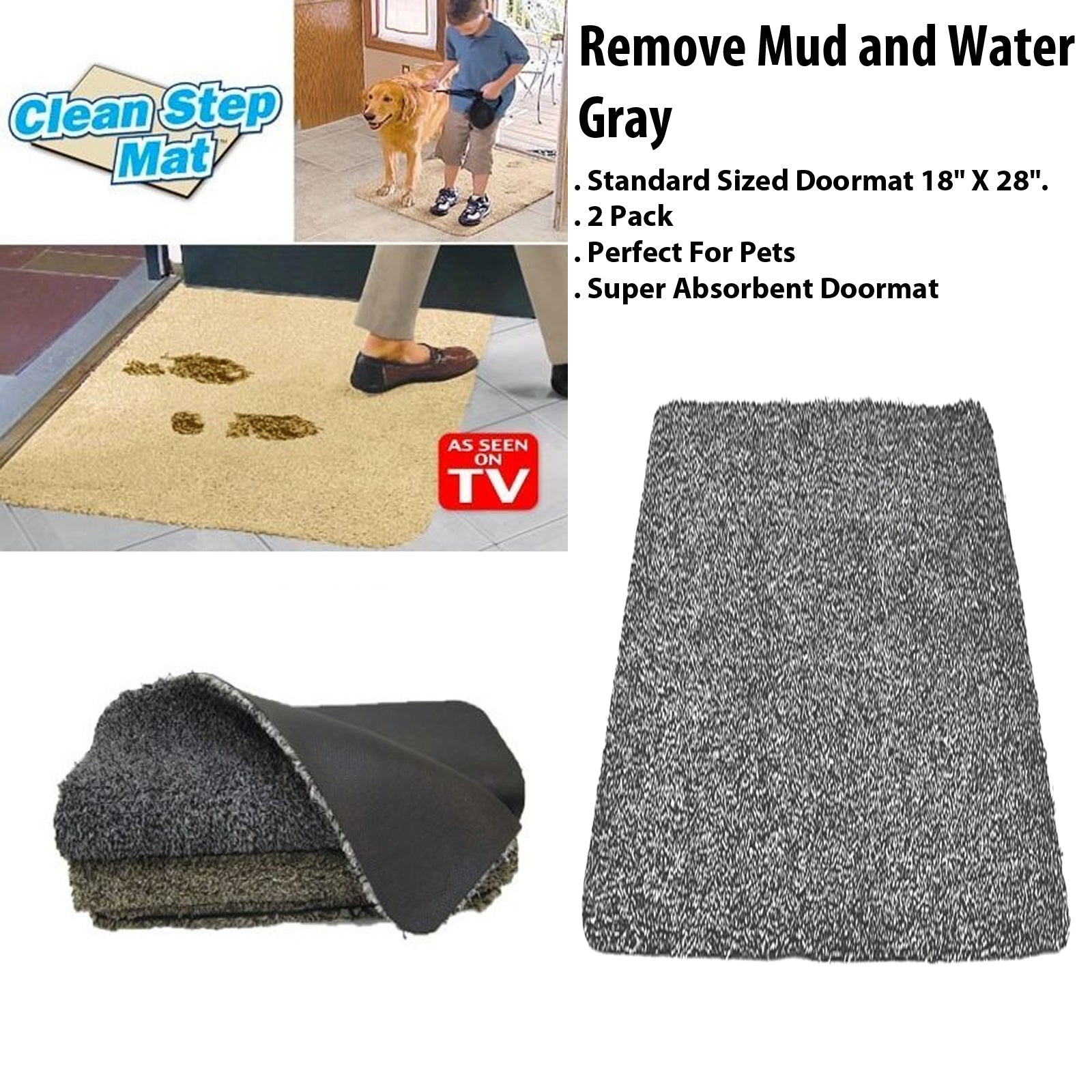 Clean Step Water Dirt Removing Door Mat-2 Pack 18x 28 Gray