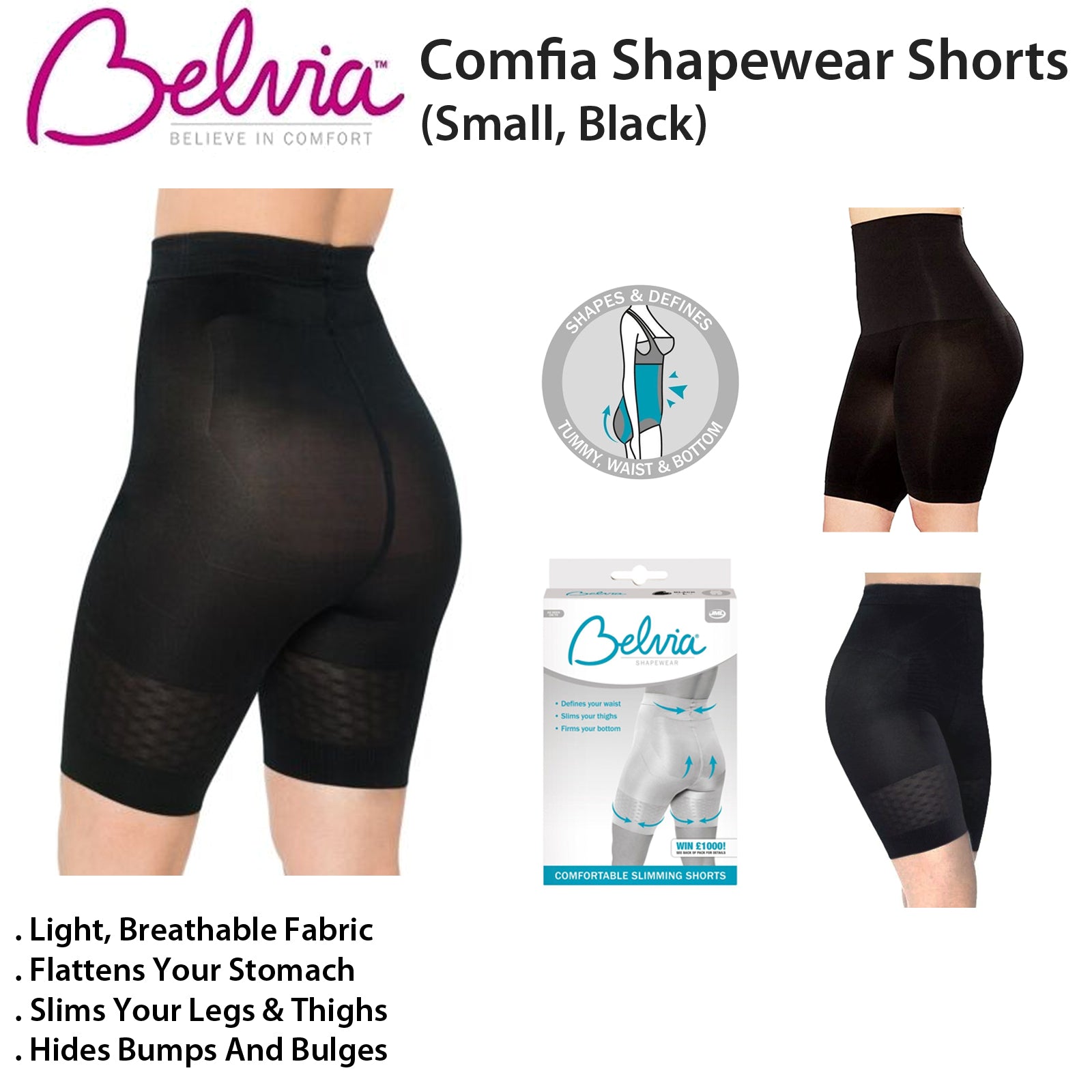 Comfia Shapewear Shorts Petite Body Shaper (Small Black)