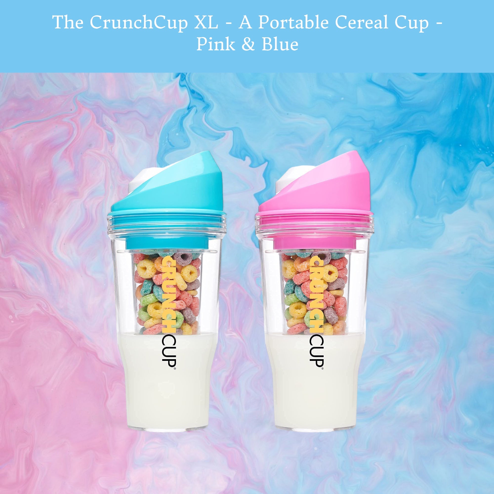 The CrunchCup XL Portable Cereal Cup Pink Blue Keep Cereal the-crunchcup-xl-portable-cereal-cup-pink-blue-keep-cereal
