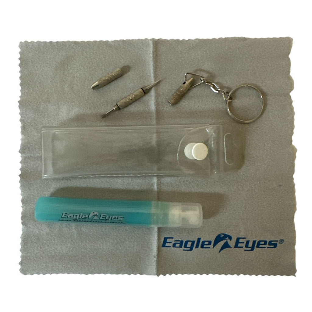 Eagle Eye Eyeglass Cleaning & Repair Kit, 0.34 oz. Bottle Cleaning Spray, Microfiber Cleaning Cloth, Keychain Screwdriver