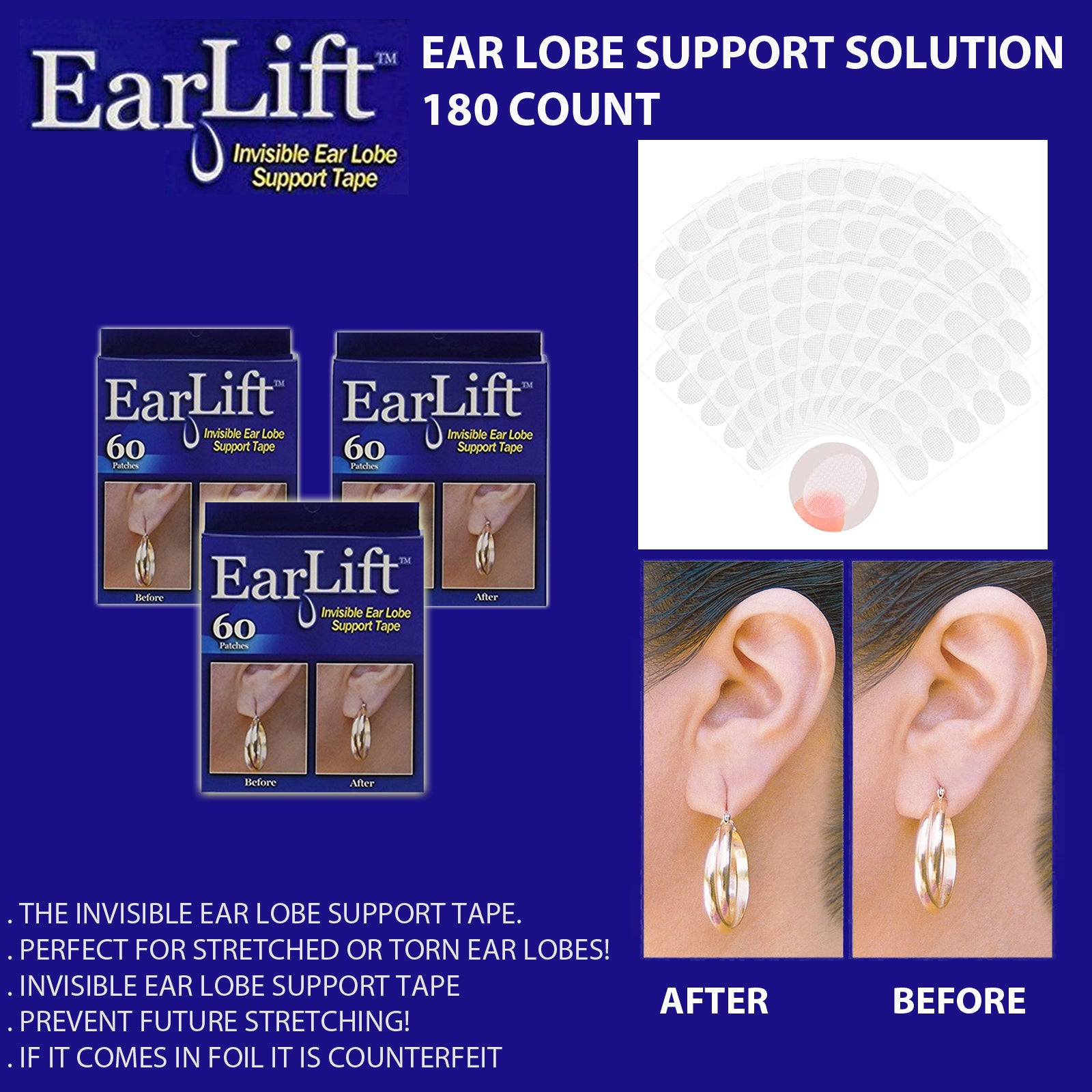 EarLift Invisible Ear Lobe Support Solution- 180 count 